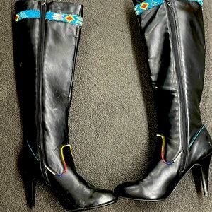 Beaded Native inspired high heel knee high boots